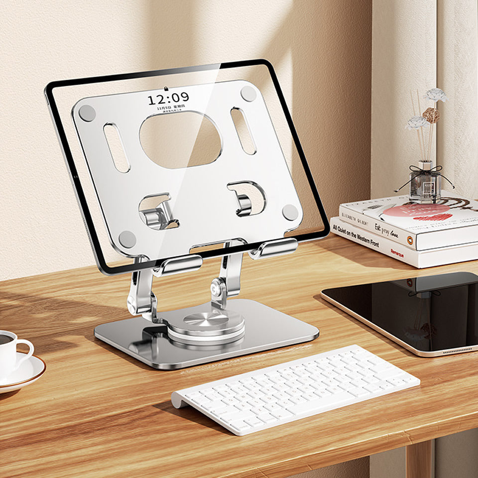 360° Rotating Tablet Stand – Adjustable Foldable Aluminum Holder for iPad Pro, iPad Air, iPad Mini & Smartphones, Desktop Device Stand