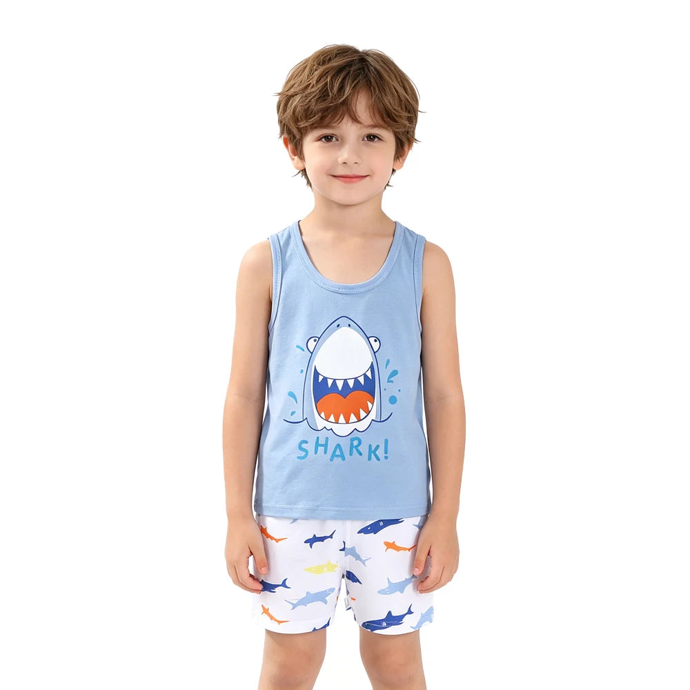 Kids 100% Cotton Pajama Set Sleeveless Tank Top & Shorts Summer Sleepwear for Boys & Girls