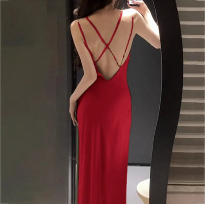Women’s 2PCS Sleepwear Set – Backless Suspender Nightgown & Long Robe Elegant Sexy Loungewear Dress