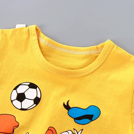 Conjunto de verano de dibujos animados de Pato Donald para niños – Traje deportivo de 2 piezas para niños con camiseta y pantalones cortos, conjunto de ropa casual para niños pequeños de 1 a 4 años, ropa cómoda de verano para jugar
