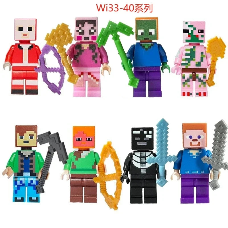 Lot de 8 mini-blocs de construction inspirés de Minecraft – Creeper, Ender Dragon, Steve, Squelette et Cheval, jouets de construction à faire soi-même, blocs de construction créatifs à collectionner pour enfants