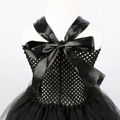 2026 Girls’ Evil Queen Halloween Costume – Black Tulle Mesh Princess Cosplay Dress, Gothic Dress-Up Outfit for Kids’ Halloween Parties