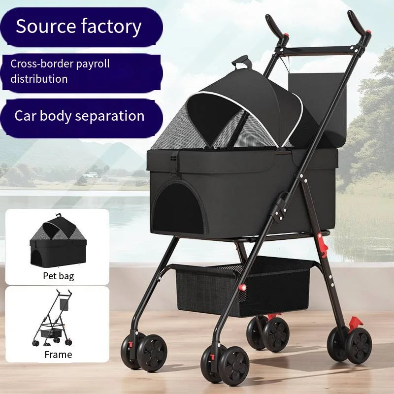 Poussette pliable pour animaux de compagnie 20 kg, poussette légère pour chiens et chats avec nacelle détachable pour les voyages en extérieur