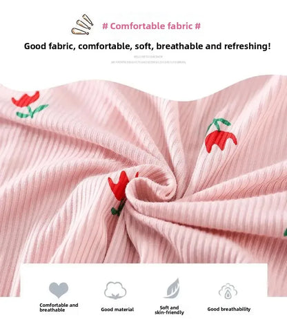 Conjunto de pijama para niños – Atuendo de dormir estampado de flores para bebés y niñas para las cuatro estaciones | Conjunto cómodo de ropa y de casa para niños