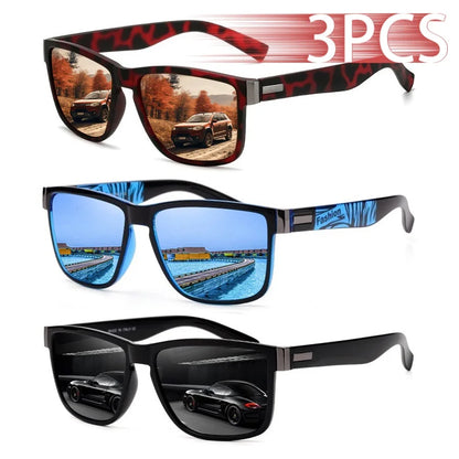 3PCS Classic Square Sunglasses – UV400 Unisex Fashion Eyewear for Men & Women, Colorful Lightweight Shades for Driving, Fishing & Outdoor Use