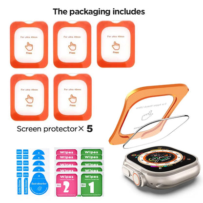 Protector de pantalla de cristal templado para Apple Watch Ultra 49 mm (Ultra 1/2/3) – Película protectora HD resistente a los arañazos con herramienta de instalación de alineación