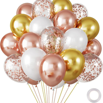 30 Globos de Látex Cromados – Globos de Helio Metálicos Blancos, Rosas y Azules para Decoración de Bodas, Cumpleaños, Baby Showers y Fiestas