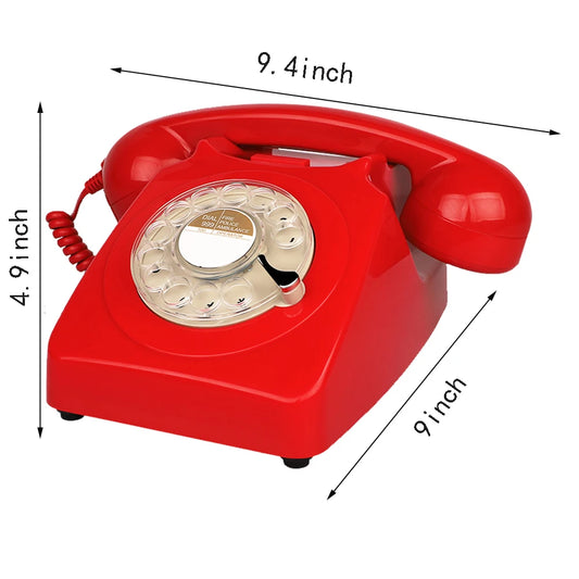 Red Retro Corded Telephone – 1960s Vintage Rotary Dial Landline Phone for Home, Office, Shops & Art Decor