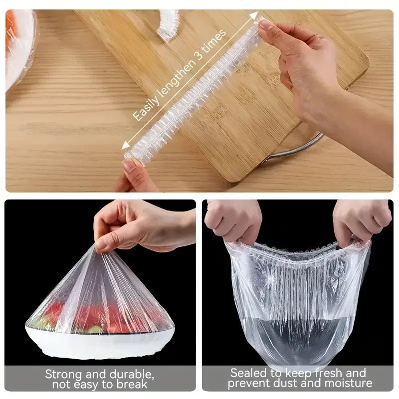 100pcs Couvercles Alimentaires Jetables – Housses de Bols Extensibles en Plastique de Qualité Alimentaire pour la Conservation des Aliments, Film Étirable de Conservation pour Cuisine et Accessoires de Conservation