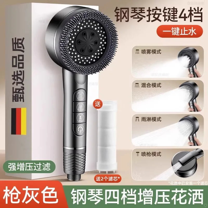 Cabezal de ducha filtrado Supercharged – Pulverizador de ducha ajustable de 4 modos de ahorro de agua, cabezal de ducha de baño de alta presión con filtro de sellado de agua y ajustes de pulverización multifuncionales