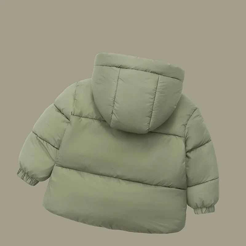 Kids Cotton-Padded Winter Jacket, Thick Warm Hooded Zipper Coat for Boys and Girls Ages 3-6, Solid Color Children’s Snowsuit Outerwear