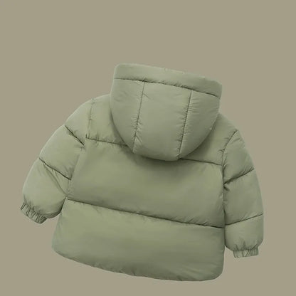 Kids Cotton-Padded Winter Jacket, Thick Warm Hooded Zipper Coat for Boys and Girls Ages 3-6, Solid Color Children’s Snowsuit Outerwear
