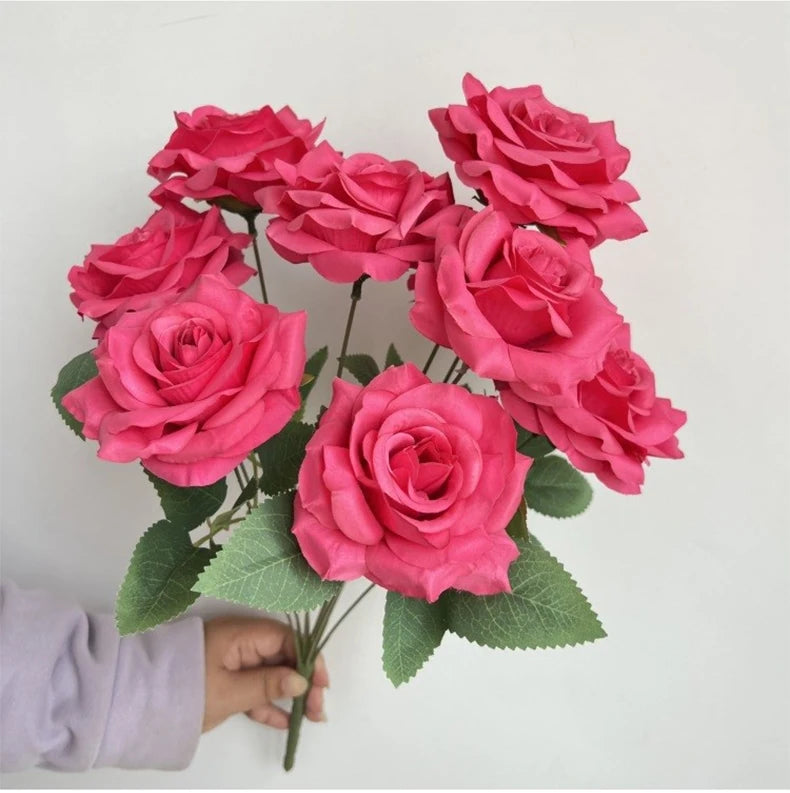 Ramo de rosas de diamantes de 9 cabezas – Rosas artificiales sintéticas con detalles de diamantes brillantes, arreglo floral realista para boda, decoración del hogar, sala de estar y regalo