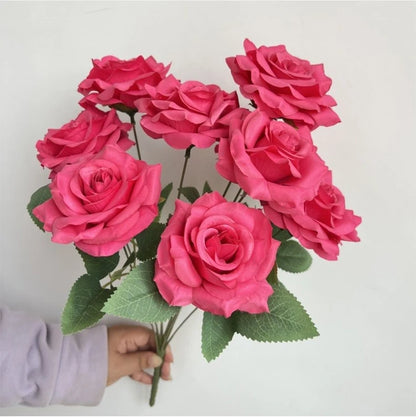 Ramo de rosas de diamantes de 9 cabezas – Rosas artificiales sintéticas con detalles de diamantes brillantes, arreglo floral realista para boda, decoración del hogar, sala de estar y regalo