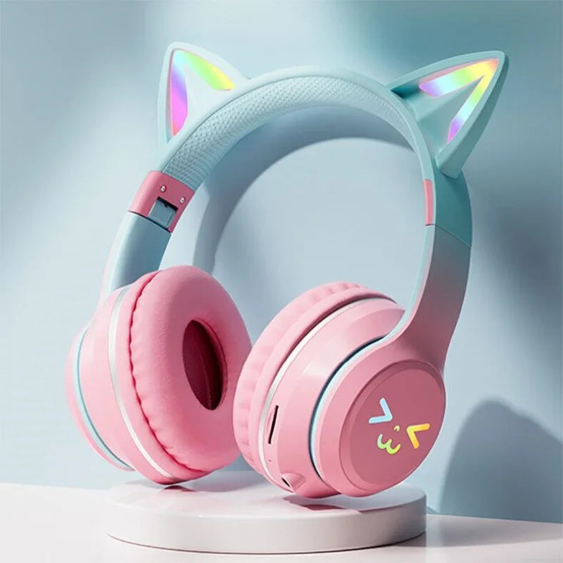 RGB Cat Ear Wireless Bluetooth Headphones – Luminous Gaming Headset with Microphone, Noise Reduction & HiFi Sound for Girls, Calls & Music