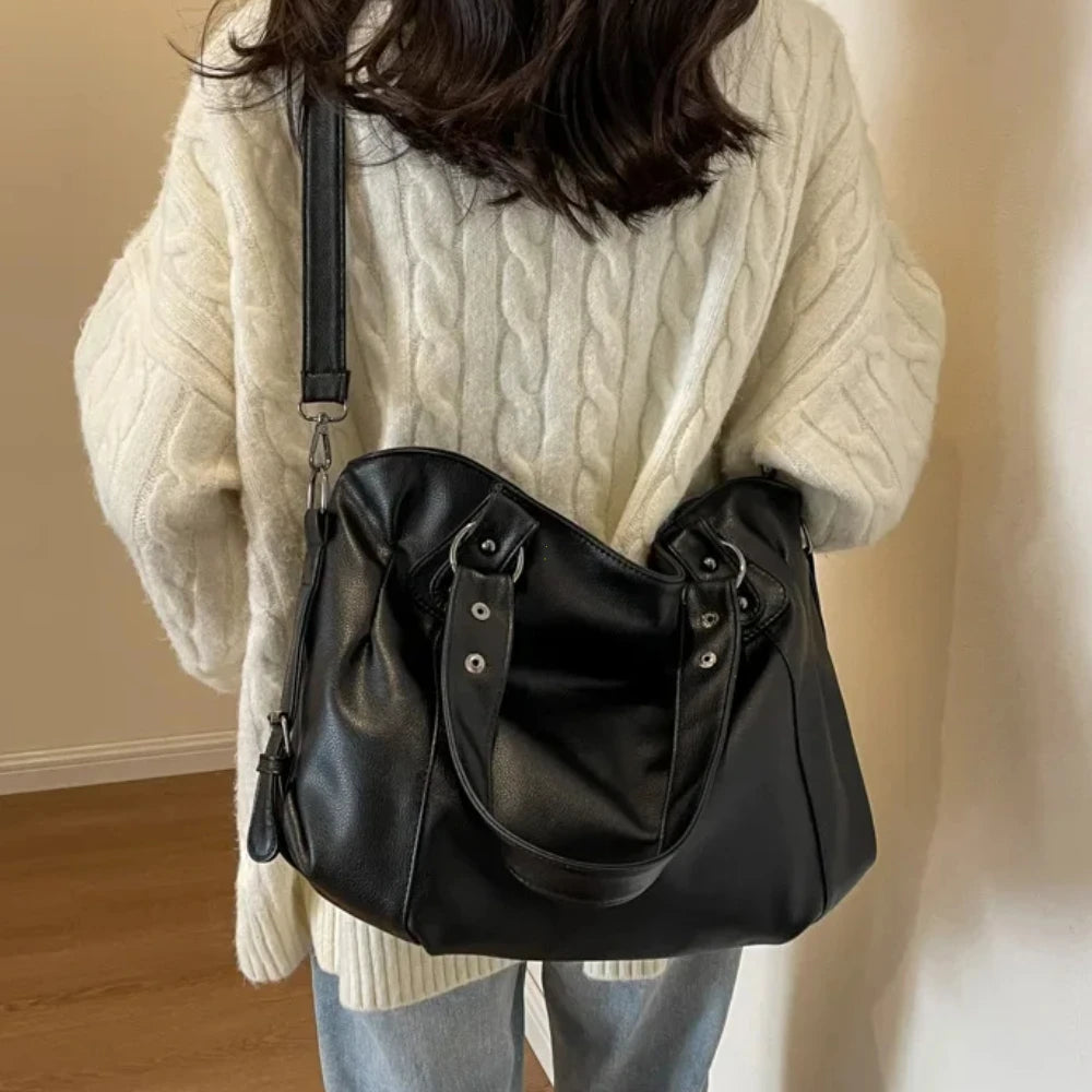 Women’s PU Leather Shoulder Bag – 2026 Fashion Handbag with Soft Interior Compartment, Contrast Color Design, Zipper Closure, Stylish Everyday Purse for Work, Travel & Casual Use