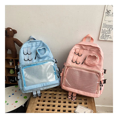 Mochila Ita Kawaii Estilo Collage – Mochila Escolar Transparente con Bolsillo en Forma de Corazón para Adolescentes, Mochila de Moda Japonesa JK, Mochila para Laptop para Mujeres, Bolso de Hombro para Estudiantes Estilo Harajuku 2024