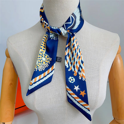 Pañuelo estrecho de sarga de seda 100 % de lujo para mujer, diseño de marca, pañuelo para bolso, pañuelo para el cuello, diadema para el pelo