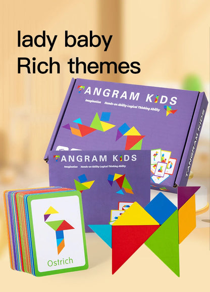 Rompecabezas de Tangram Montessori de Madera - Juego Educativo de Bloques de Construcción Preescolar, Rompecabezas Creativo de Lógica para Niños, Desarrollo Cerebral y Regalo Festivo