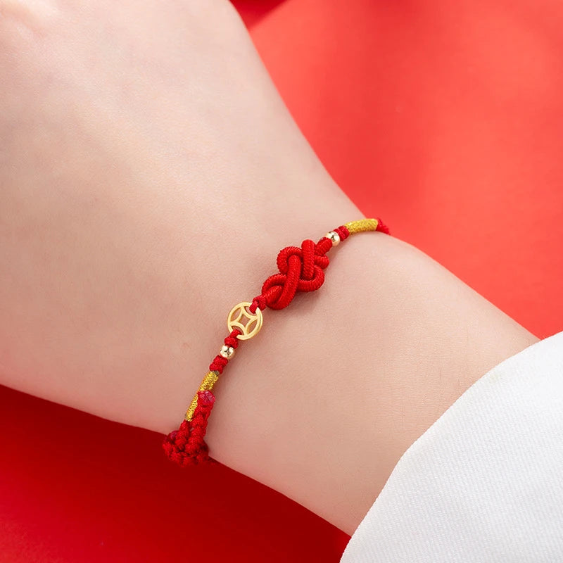 Pulsera de cuerda roja con nudo de la suerte – Pulsera de hilo ajustable hecha a mano para mujeres y hombres, regalo de joyería amuleto de la amistad