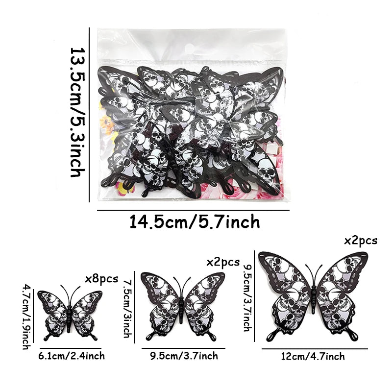 12PCS 3D Blood Rose Butterfly Halloween Wall Stickers, Double-Layer PVC Butterflies, Self-Adhesive Gothic Wall Decals, Spooky Party Decorations, Halloween Home Decor