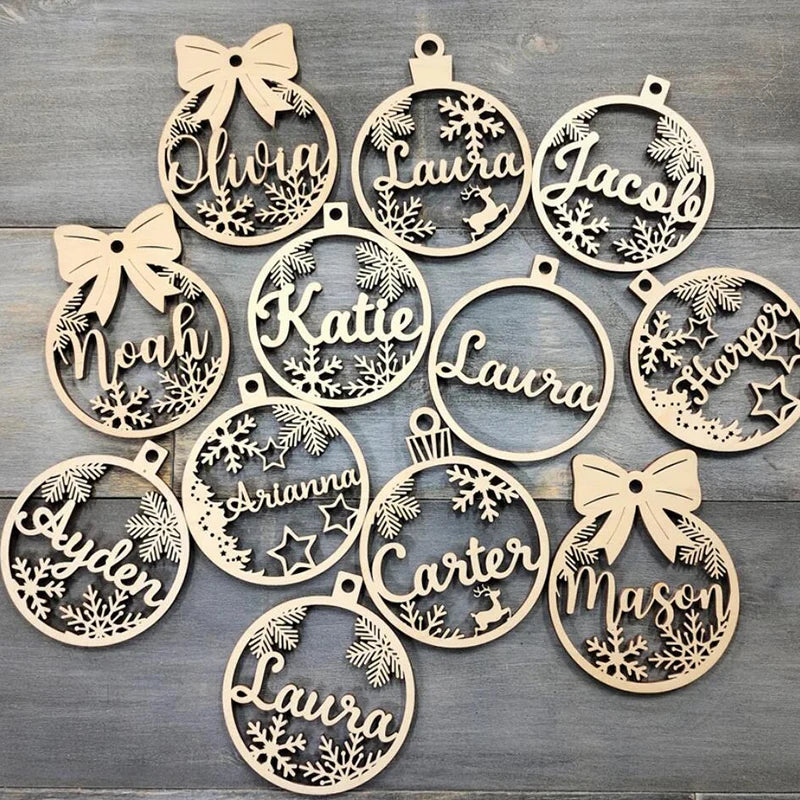 Personalized Wooden Christmas Tree Ornament – Custom Name Hanging Bauble Holiday Decoration Gift