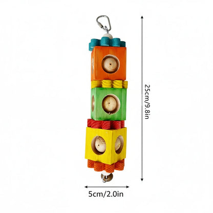 Colorful Wooden Parrot Chew Toys – Bite-Resistant Cage Enrichment Blocks & Interactive Puzzle Toys for Small Birds
