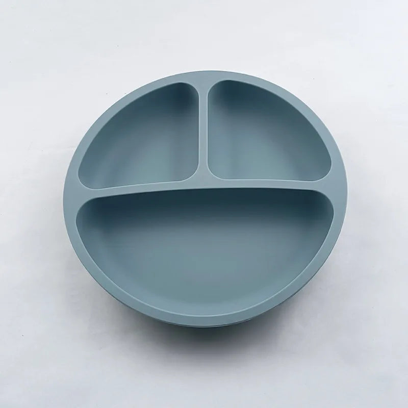 Assiette à ventouse en silicone pour bébé – Assiette repas sourire pour tout-petits avec compartiments, vaisselle pour enfants sans BPA