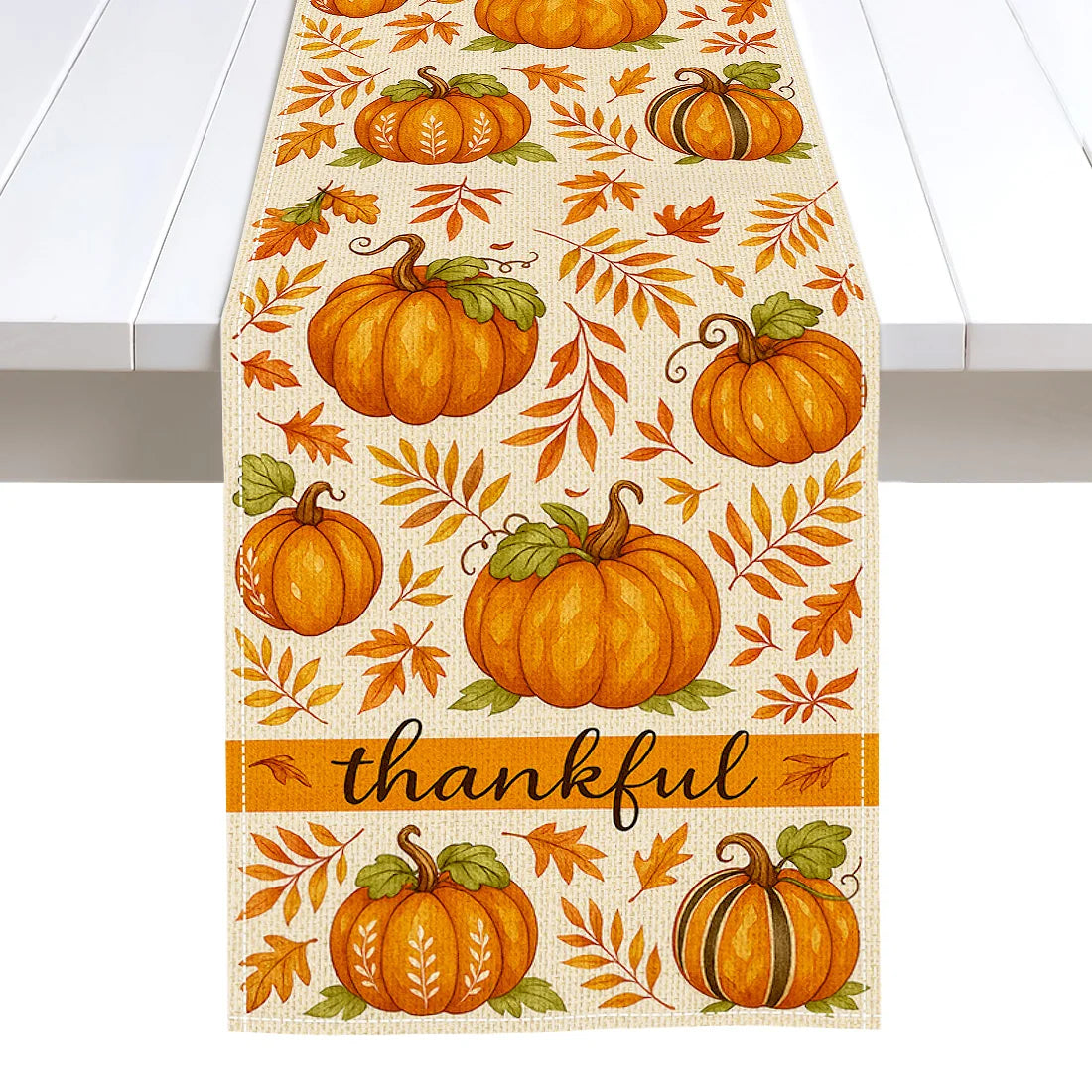 Autumn Pumpkin Illustration Table Runner – Durable Fall Table Decor for Weddings, Kitchen, Dining Room, Thanksgiving & Parties