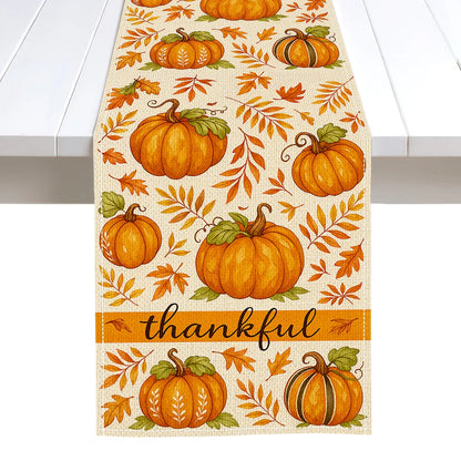 Autumn Pumpkin Illustration Table Runner – Durable Fall Table Decor for Weddings, Kitchen, Dining Room, Thanksgiving & Parties