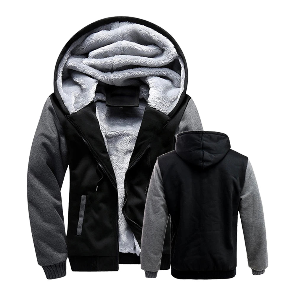 Men’s Thick Fleece Winter Jacket – Warm Zip-Up Hooded Coat, Long-Sleeve Casual Sportswear & Outdoor Outerwear