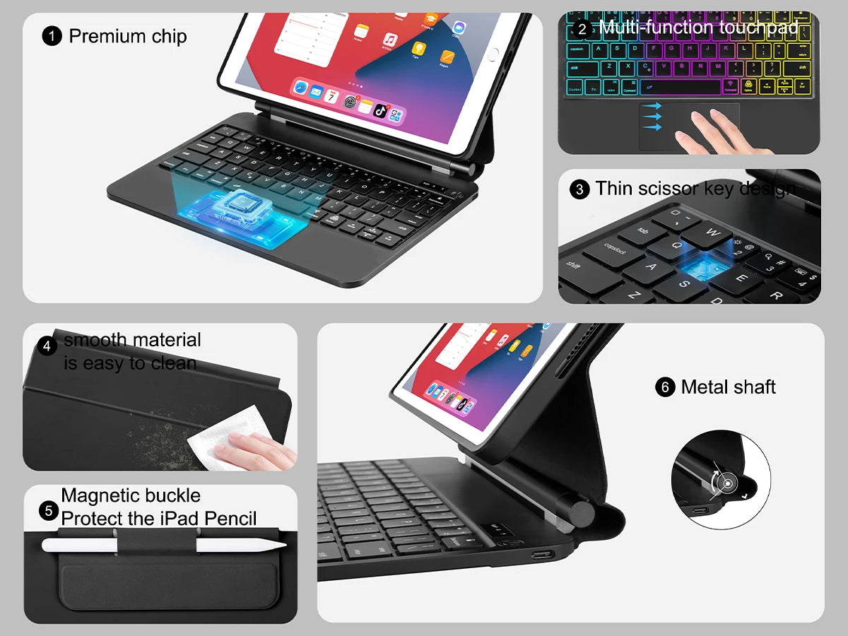 Funda Magic Keyboard para iPad 10.2 (9.ª/8.ª/7.ª generación), iPad Air 3 y iPad Pro 10.5 – Cubierta folio magnética con teclado retroiluminado y soporte flotante