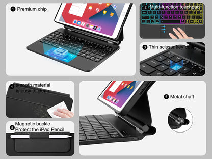 Funda Magic Keyboard para iPad 10.2 (9.ª/8.ª/7.ª generación), iPad Air 3 y iPad Pro 10.5 – Cubierta folio magnética con teclado retroiluminado y soporte flotante