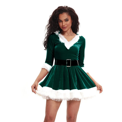 Women's Deluxe Velvet Santa Claus Costume, Red Christmas Suit Cosplay Outfit, Elegant Xmas Carnival and Halloween Party Fancy Dress for Holiday Celebrations and Festive Events