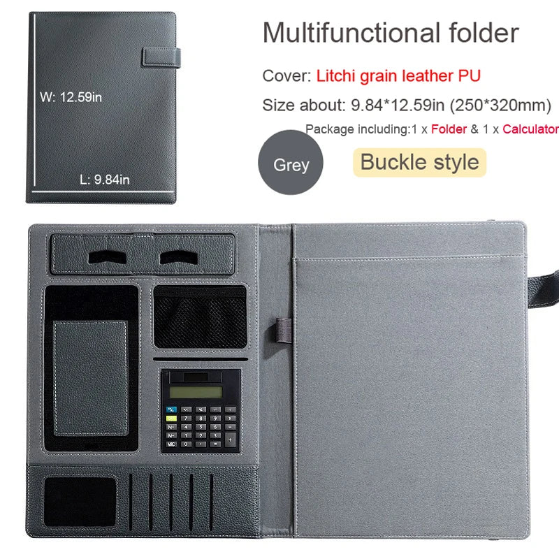 A4 PU Leather Padfolio Folder – Multifunction Document Holder & Business Portfolio Organizer for Men & Women