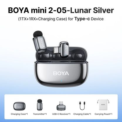BOYA Mini 2 Wireless Lavalier Microphone – Mini Clip-On Mic with AI Noise Reduction for iPhone, Android & USB-C Video Recording