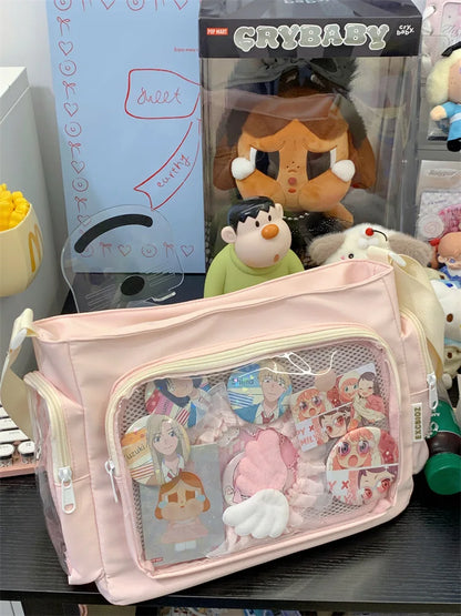 Bolso bandolera transparente de moda – Bolso de hombro Ita de gran capacidad para niñas, bolso mensajero de estilo escolar a la moda, bolso Kawaii versátil para uso diario y accesorios