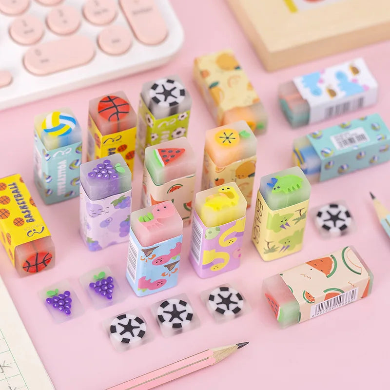 Juego de 12 gomas de borrar de animales bonitos – Borradores de lápiz de dinosaurios, frutas y personajes divertidos para estudiantes, material escolar, accesorios de escritorio, regalos de fiesta y premios