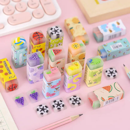 Juego de 12 gomas de borrar de animales bonitos – Borradores de lápiz de dinosaurios, frutas y personajes divertidos para estudiantes, material escolar, accesorios de escritorio, regalos de fiesta y premios