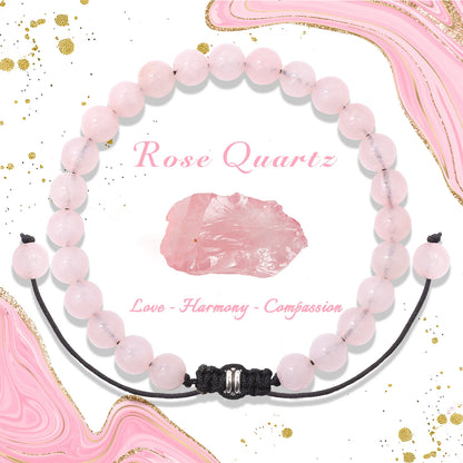 Bracelet perles de tourmaline noire naturelle – Bracelet ajustable tressé en corde avec carte cadeau pour hommes et femmes