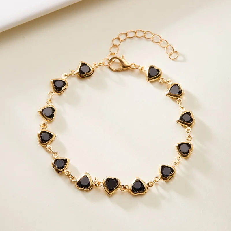 Elegante Pulsera de Zirconia de Cristal Rojo – Pulsera de Cadena Metálica con Corazón Colorido para Mujer, Boda, Fiesta y Joyería de Regalo