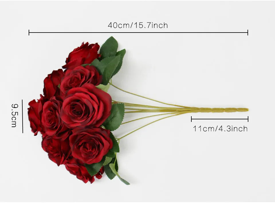 9 Heads Artificial Camellia Rose Bouquet – Realistic Faux Flowers for Wedding Decor, Party Displays, Home Decoration & Floral Gifts