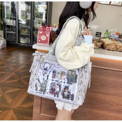 Bolsa Ita Japonesa Y2K para Mujer – Bonito Bolso de Hombro Transparente Lolita, Bolso Cruzado Grande de Exhibición DIY, Cartera de Moda Kawaii para la Escuela, Viajes y Uso Diario