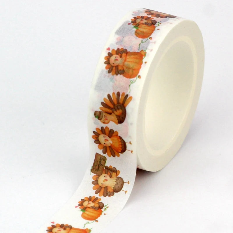 1PC 10M Fall Washi Tape – Pumpkin, Maple Leaves, Corn, Turkey & Sunflower Decorative Masking Tape for Scrapbooking, Planners & Stationery