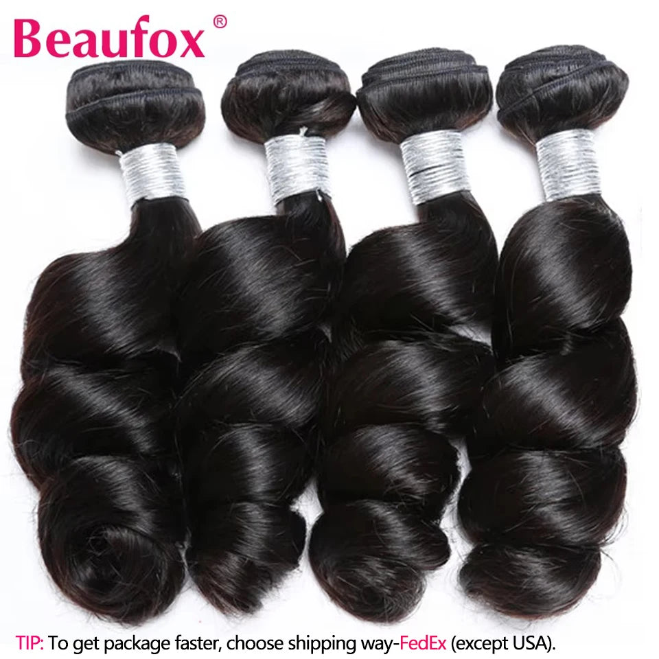 Paquetes de cabello humano indio con ondas sueltas y cierre de encaje – Extensiones de cabello natural de 3 o 4 paquetes