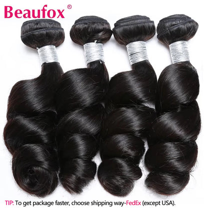 Paquetes de cabello humano indio con ondas sueltas y cierre de encaje – Extensiones de cabello natural de 3 o 4 paquetes