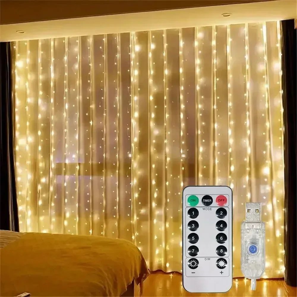 Luces USB LED de Cortina – 8 Modos de Iluminación con Control Remoto para Decoración de Dormitorio, Boda, Festividades y Hogar (3M/6M)