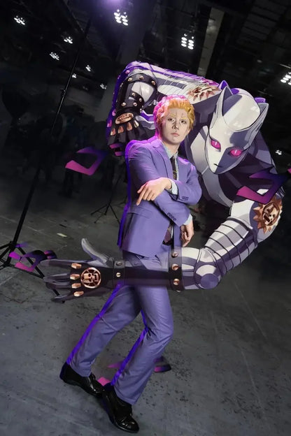 Anime Purple Blazer Cosplay Costume Set – Shirt, Pants, Tie & Belt Outfit for Men & Women Halloween Roleplay Suit
