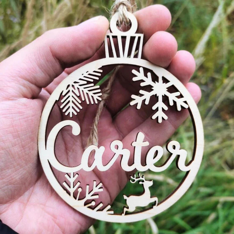 Personalized Wooden Christmas Tree Ornament – Custom Name Hanging Bauble Holiday Decoration Gift