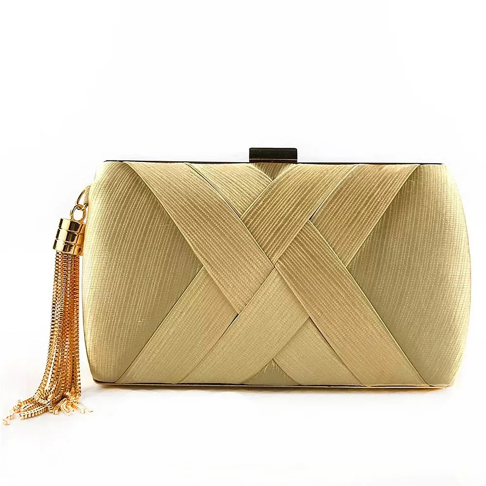 Women's Tassel Evening Clutch Bag with Chain Strap Elegant Wedding Party Shoulder Handbag